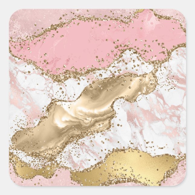 Sticker Carré Design Rose de luxe en marbre rose or (Devant)