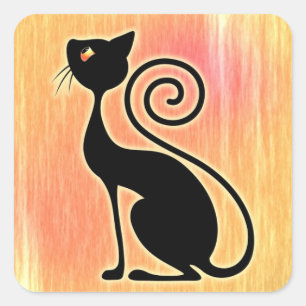 Sticker Carré Design Vintage de chat noir