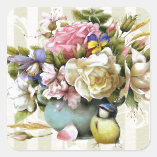 Sticker Carré Design vintage Élégant Rose Rose Rose