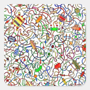 Sticker Carré Dessin animé de câblage électrique emmêlé couleur