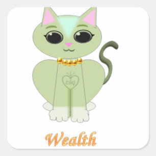 Sticker Carré Dessin animé de chaton vert mignon