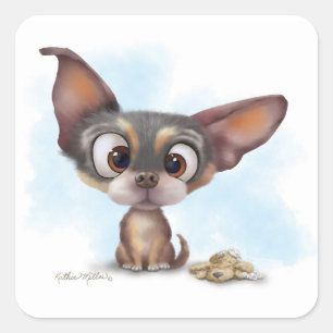 Sticker Carré Dessin animé de chiot Chihuahua mignon