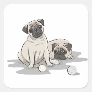 Sticker Carré Dessin animé de groupe Pug