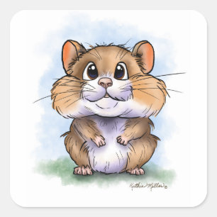 Sticker Carré Dessin animé de hamster mignon et duveteux