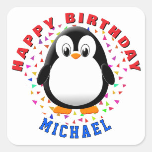 Sticker Carré Dessin animé de pingouin mignon avec nom personnal