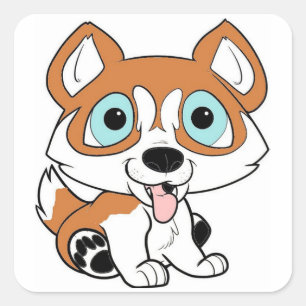 Sticker Carré dessin animé husky rouge et blanc