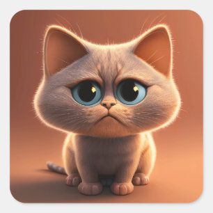 Sticker Carré dessin animé illustration d'un chat mignon