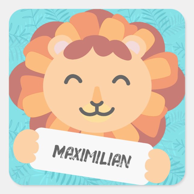 Sticker Carré Dessin animé Lion avec plaque d'immatriculation —  (Devant)