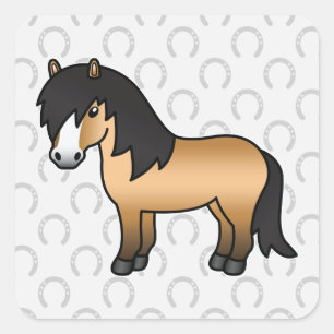 Sticker Carré Dessin animé mignon de poney Shetland couleur buck