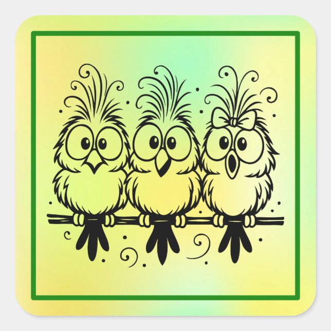 Sticker Carré Dessin Animé Oiseaux Drôles-56456 (Devant)