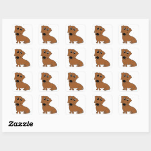 Sticker Carré dessin animé rouge de dachshund