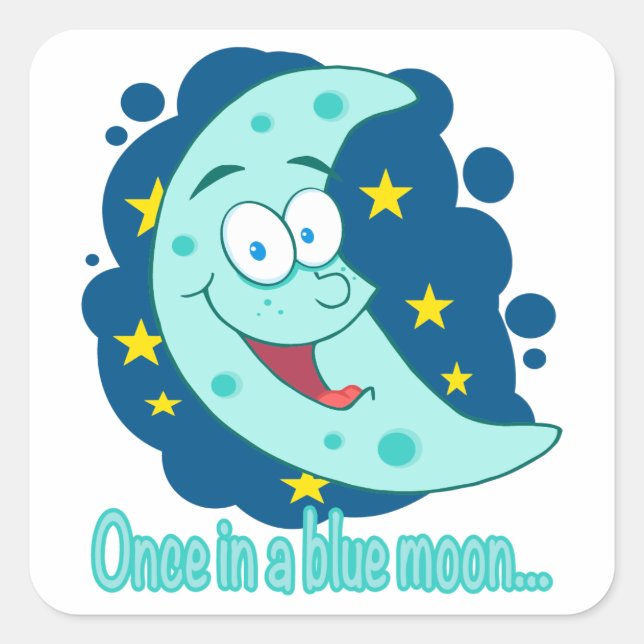 Sticker Carré dessin animé une fois dans une lune bleue (Devant)