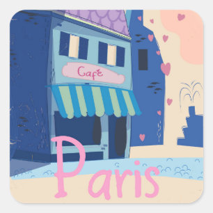 Sticker Carré Dessin animé vintage de la rue de Paris