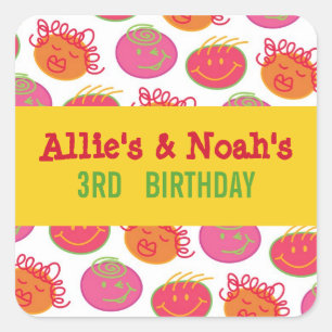 Sticker Carré Dessin Bubblegum Heads Twins Children Party Cadeau