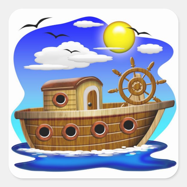 Sticker Carré Dessin de bateau de pêche (Devant)