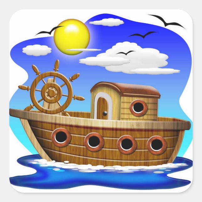 Sticker Carré Dessin de bateau de pêche (Devant)