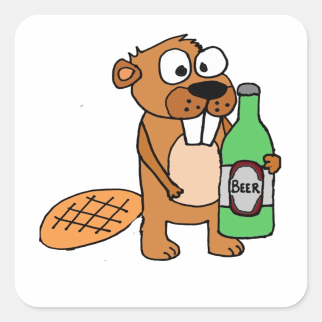 Sticker Carré Dessin de bière cool Beaver (Devant)