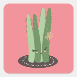 Sticker Carré Dessin de Cactus Doodon Funny Rose Vert