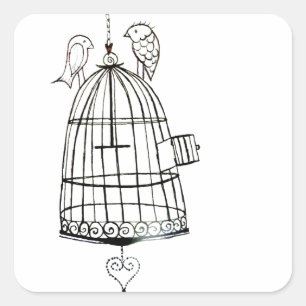 Sticker Carré dessin de cage d'oiseau