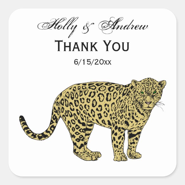 Sticker Carré Dessin de chat tacheté vintage léopard guépard (Devant)