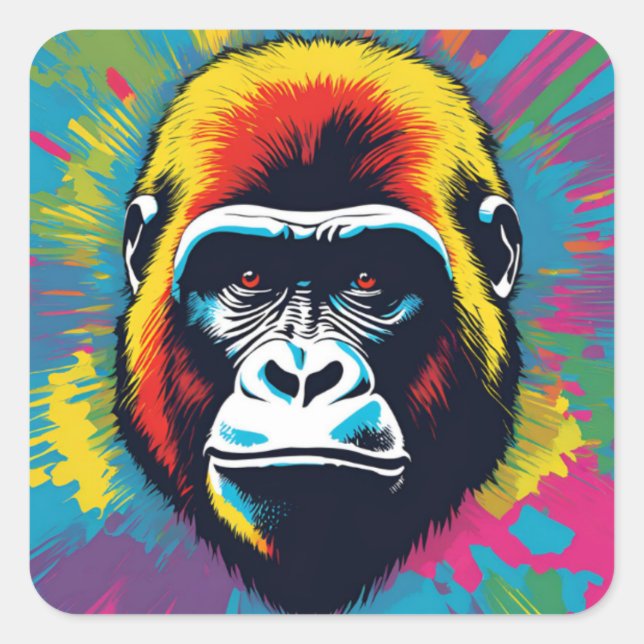 Sticker Carré Dessin de dessin de peinture Gorilla Pop (Devant)