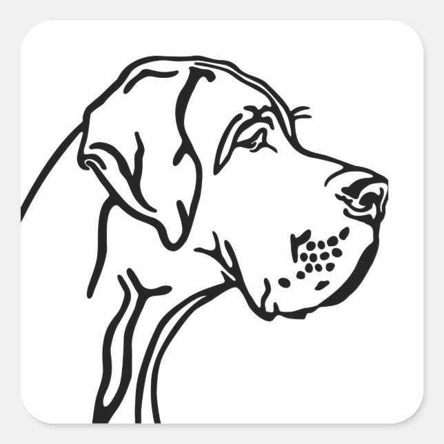 Sticker Carré Dessin de Dogue Allemand (Devant)