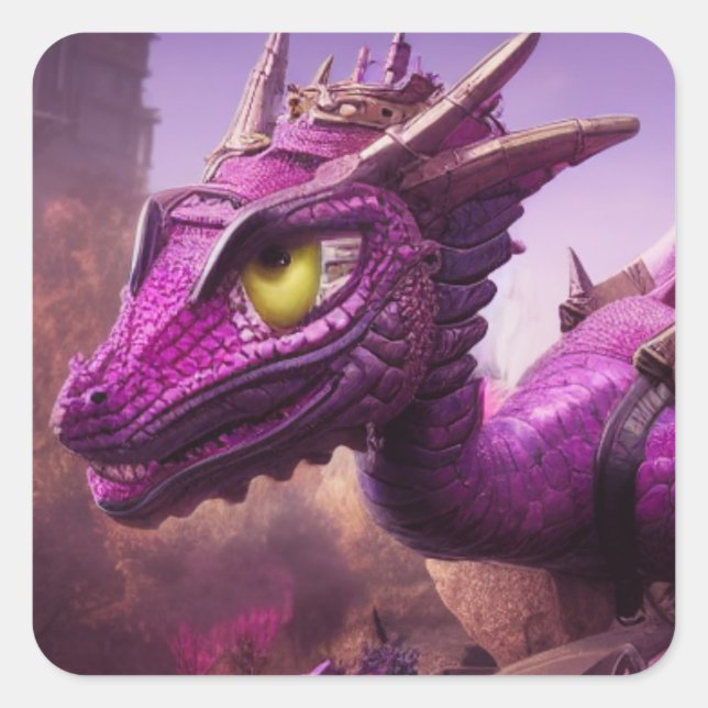 Sticker Carré Dessin de dragon violet (Devant)
