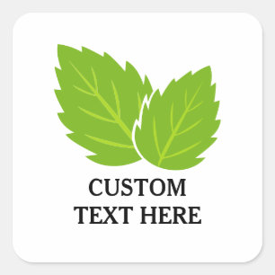Sticker Carré Dessin de feuilles de menthe verte personnalisé