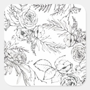 Sticker Carré Dessin de ligne Fleur sauvage romantique moderne