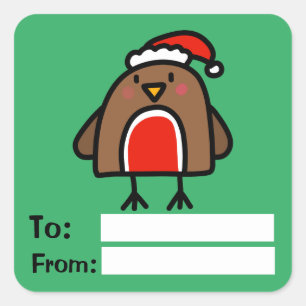 Sticker Carré Dessin de Noël Robin Fun Kids Cadeau