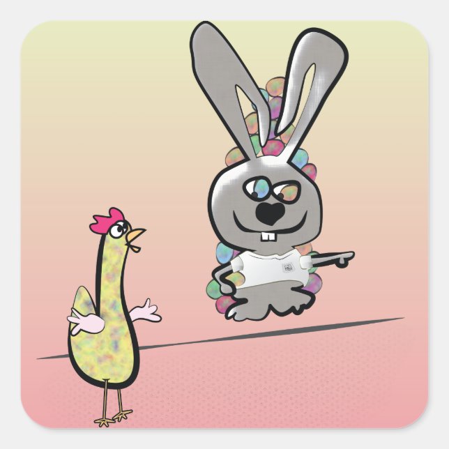 Sticker Carré Dessin de Pâques lapin et poulet (Devant)