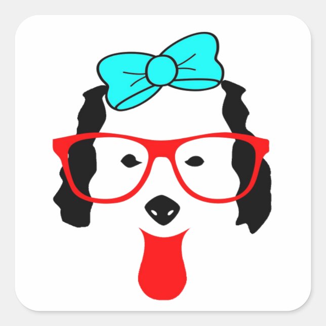 Sticker Carré Dessin de tête de chien drôle mignon (Devant)