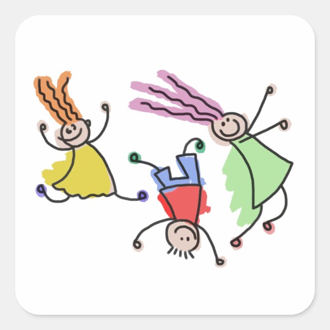 Sticker Carré dessin d'enfants (Devant)
