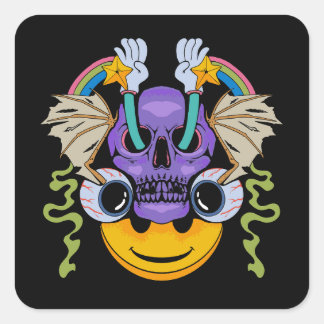 Sticker Carré Dessin d'un crâne au visage coloré