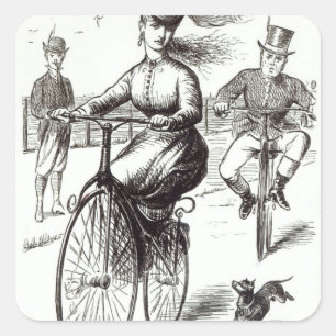 Sticker Carré Dessin d'une dame sur un Velocipede, 1869