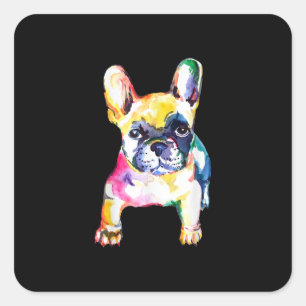 Sticker Carré Dessin Français Bulldog original aquarelle