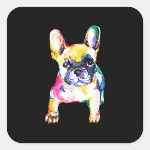 Sticker Carré Dessin Français Bulldog original aquarelle