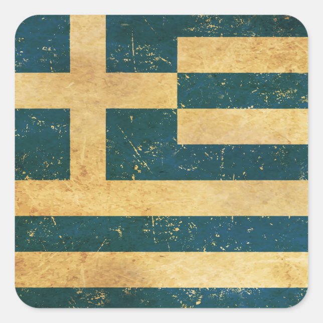 Sticker Carré Dessin grunge vintage du drapeau de la Grèce (Devant)