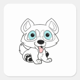 Sticker Carré dessin humoristique blanc
