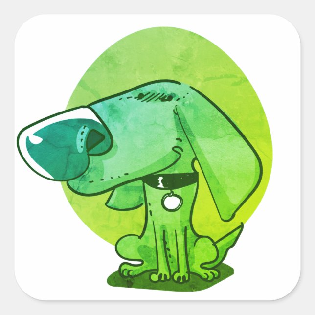 Sticker Carré dessin humoristique de chien gros nez (Devant)