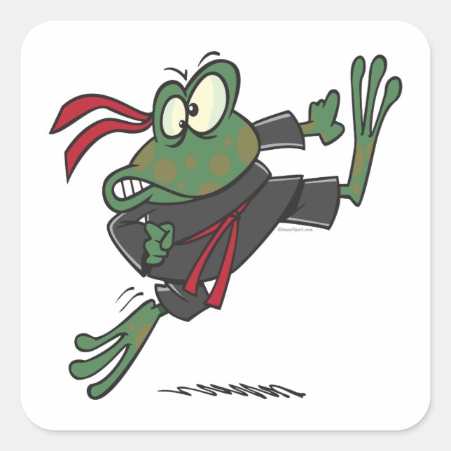 Sticker Carré dessin humoristique de grenouille ninja (Devant)