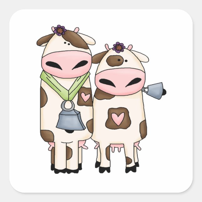Sticker Carré dessin humoristique du couple de vache moo (Devant)