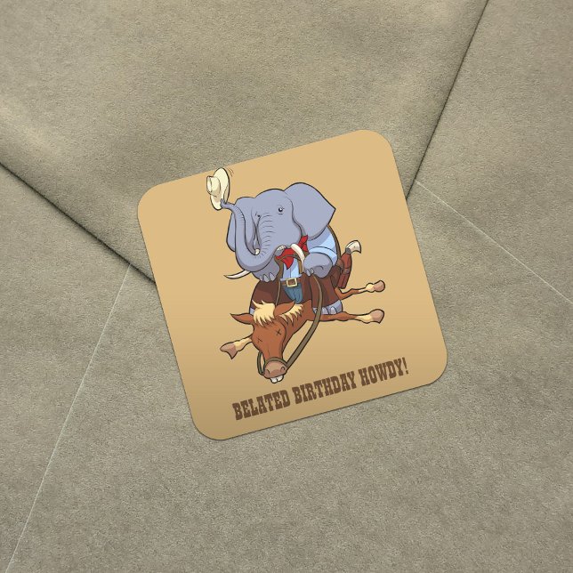 Sticker Carré Dessin humy Cowboy Elephant Funny Horse Rider Ride (Créateur téléchargé)