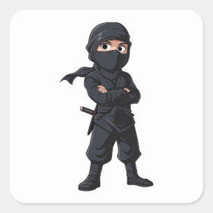 Sticker Carré Dessin Ninja Guerriers Garçons fête d'anniversaire