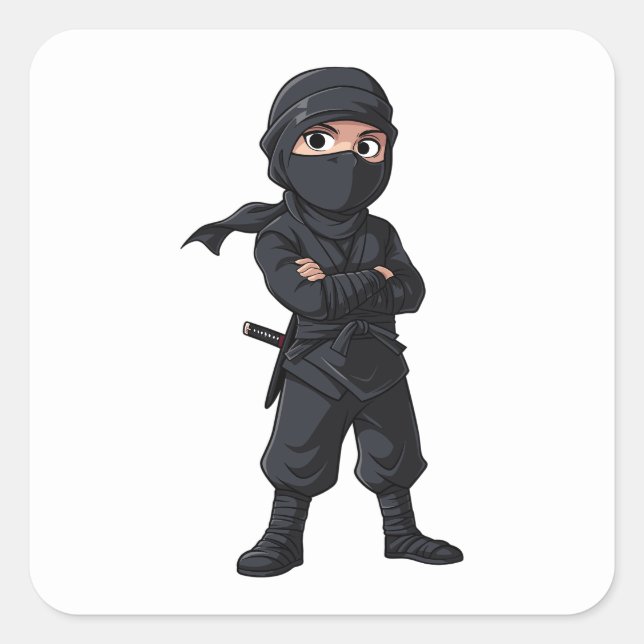Sticker Carré Dessin Ninja Guerriers Garçons fête d'anniversaire (Devant)