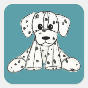 Sticker Carré Dessin simple de contour de chien en peluche dalma