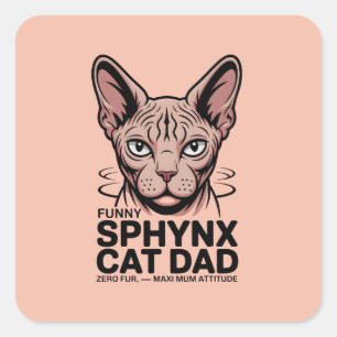 Sticker Carré Dessin vectoriel drôle de papa chat Sphynx