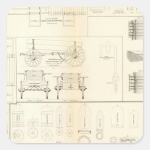 Sticker Carré Dessins bateaux, ponts, chariots, projectiles