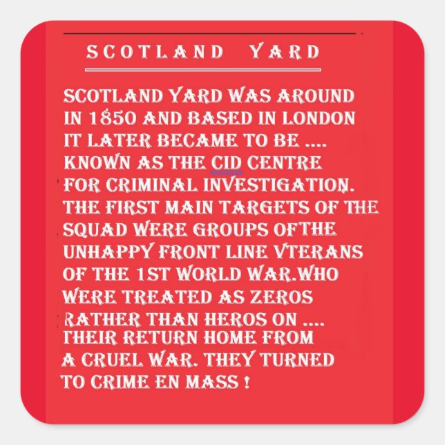 STICKER CARRÉ DÉTECTIVES COPS ROBBERS HISTOIRE (Devant)