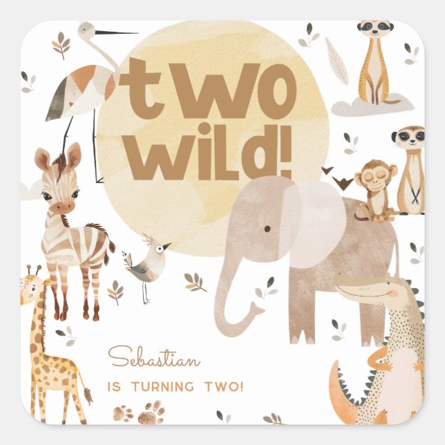 Sticker Carré Deux animaux sauvages anniversaire de enfant (Devant)
